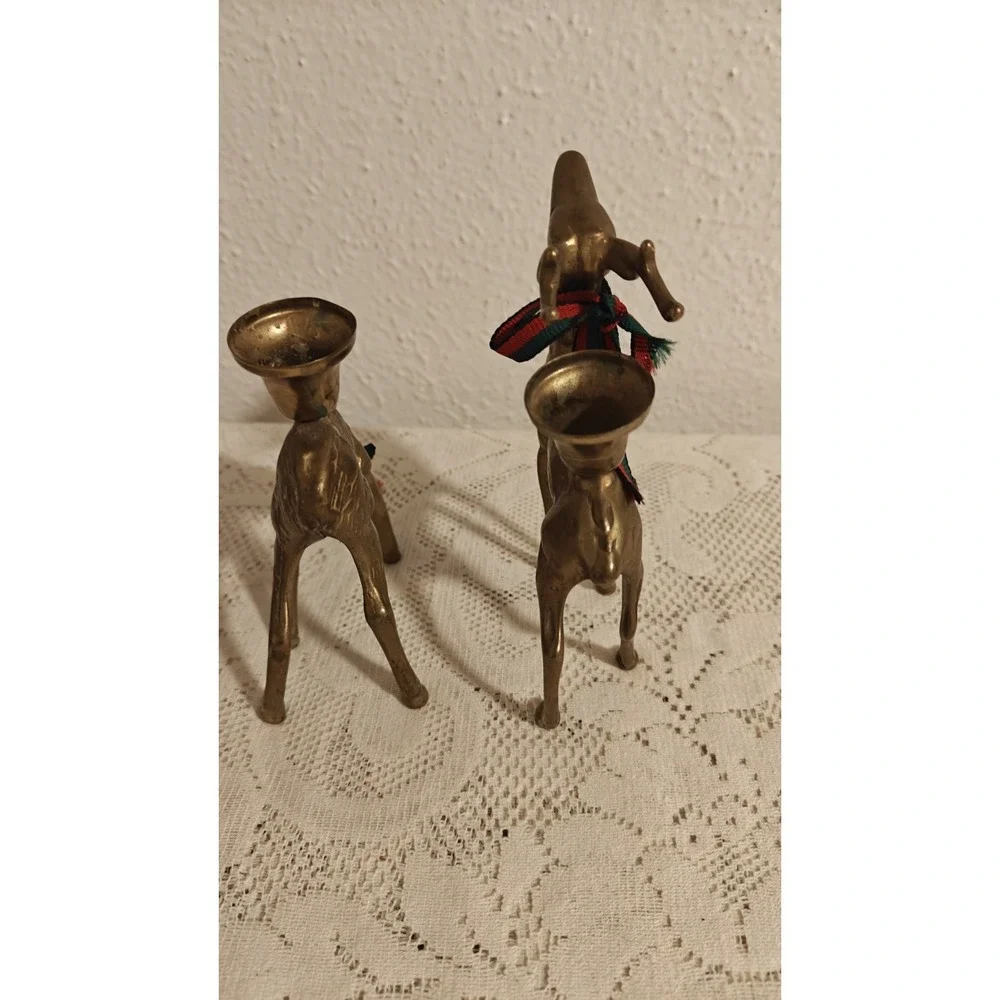 Vintage  Small Brass  Deer Figurine Candle Holder Decor  Set of 2